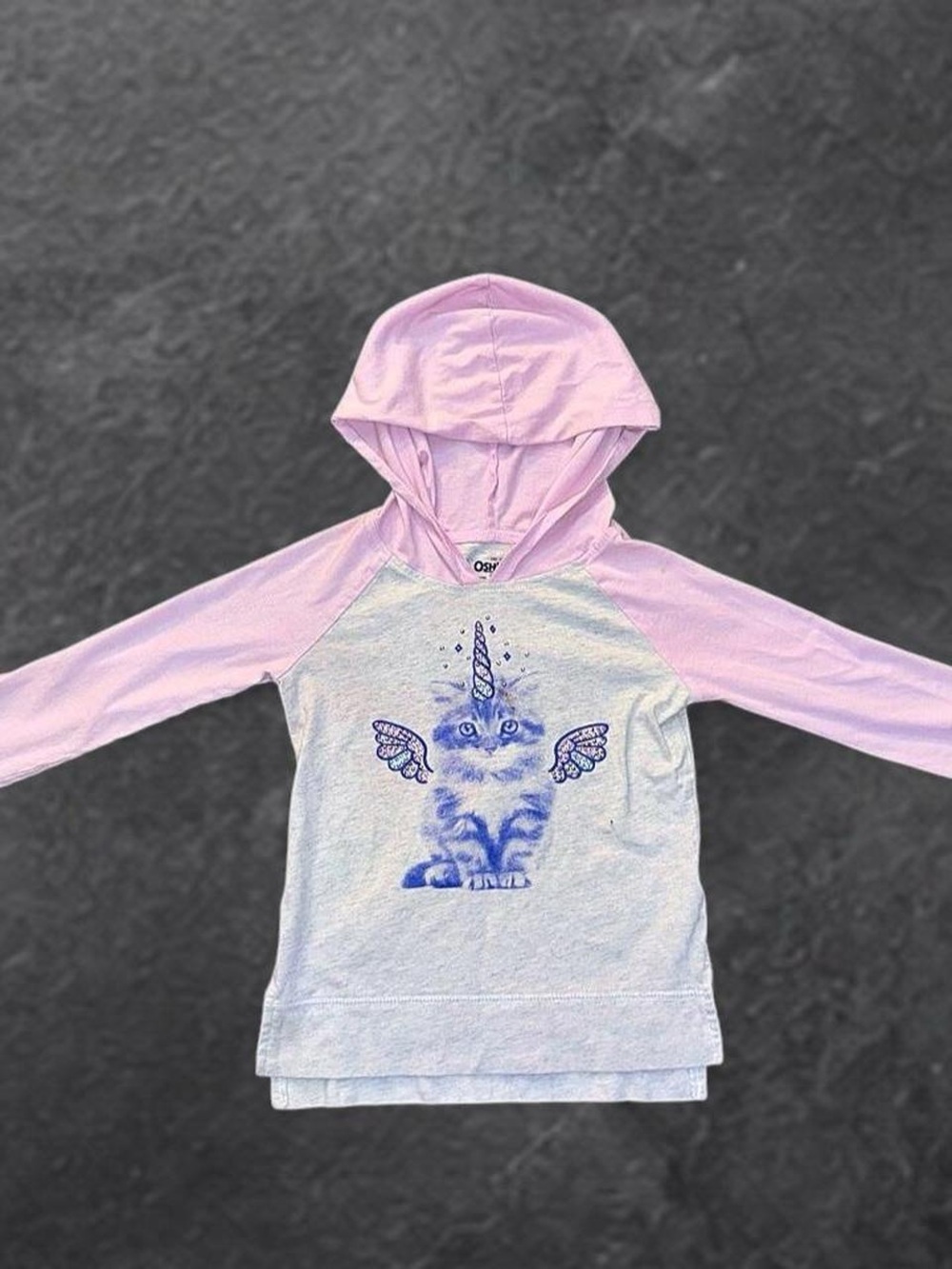 Girls 4T Caticorn Long Sleeve Hooded Tshirt Pink & Grey Playful Casual Everyday